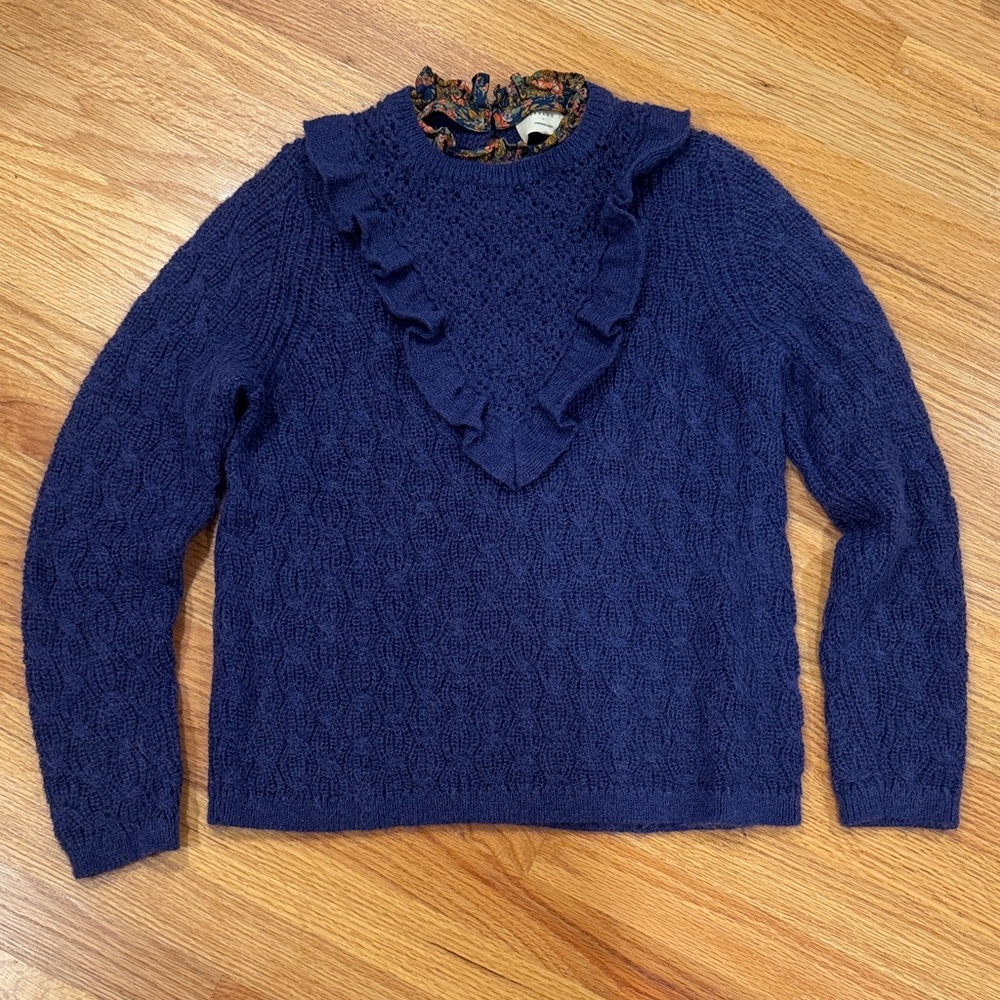 Sezane Navy Blue Crew Neck Sweater